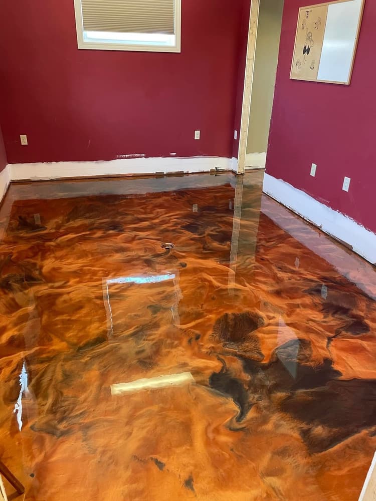 Metallic epoxy basement floor