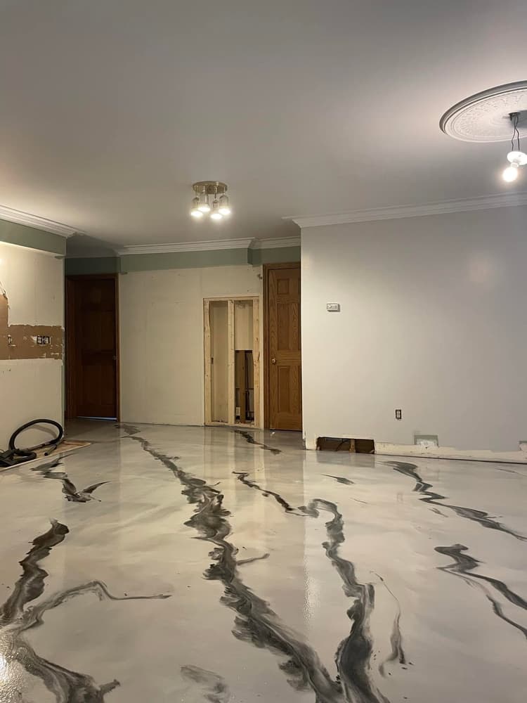Metallic epoxy basement floor