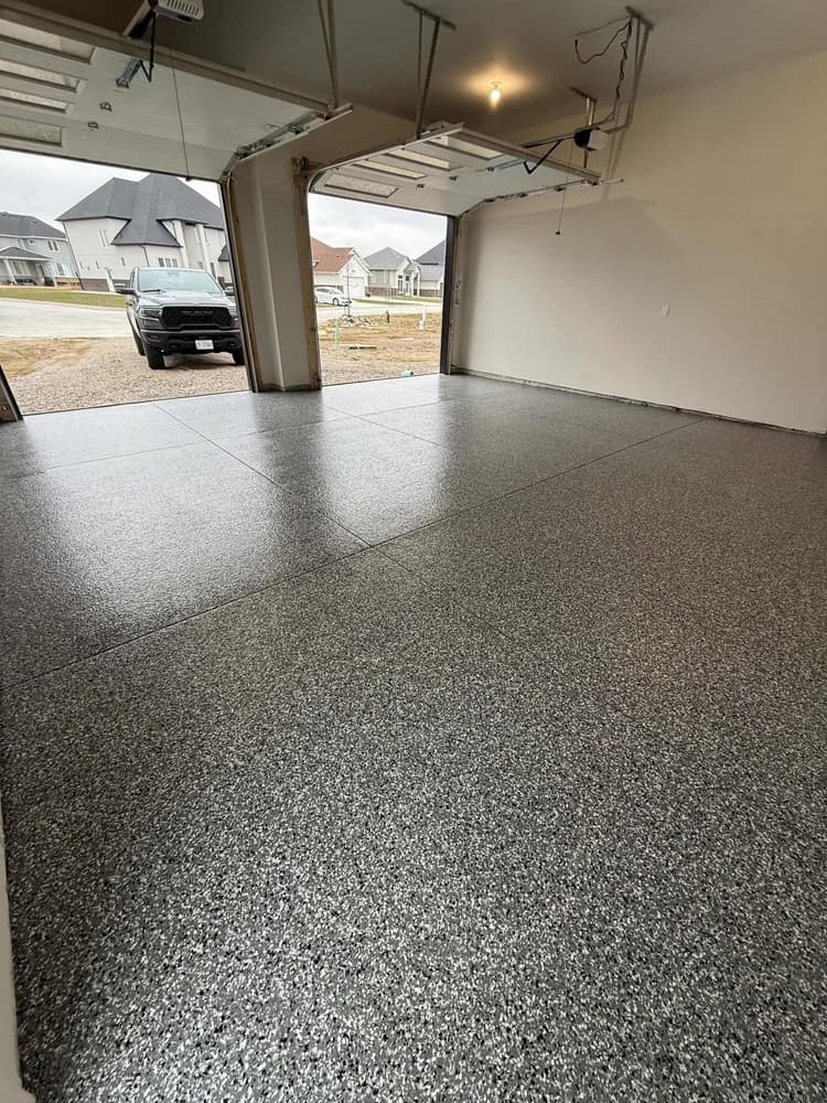 Flake epoxy garage floor, Comber
