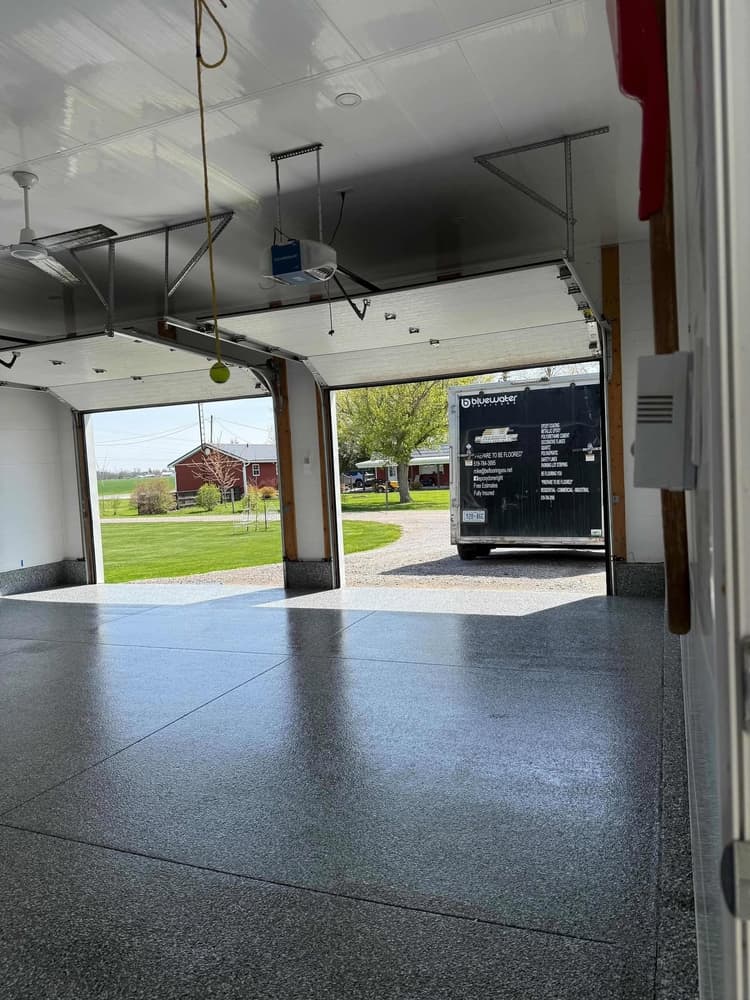 Flake epoxy garage floor, Oil Springs