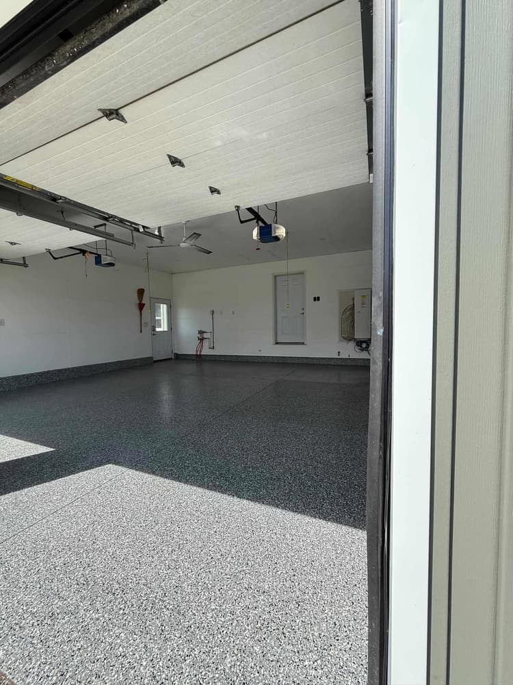 Flake epoxy garage floor, Oil Springs