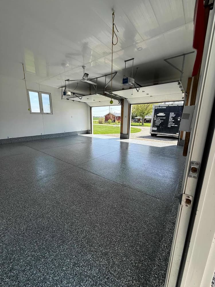 Flake epoxy garage floor, Oil Springs