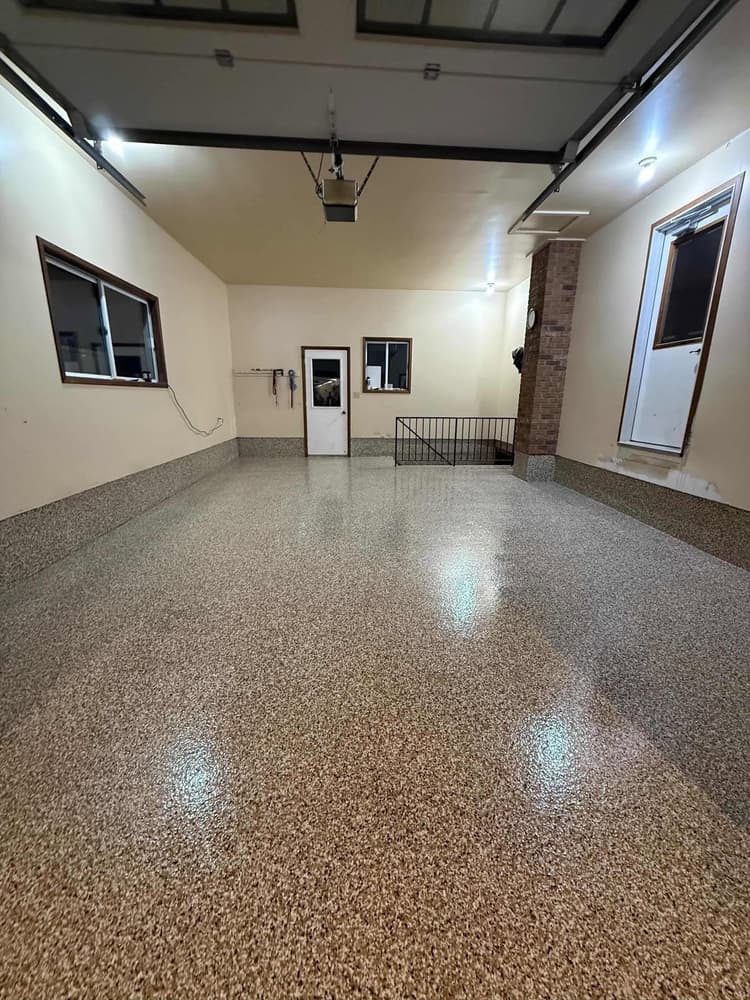 Flake epoxy garage floor, Shetland