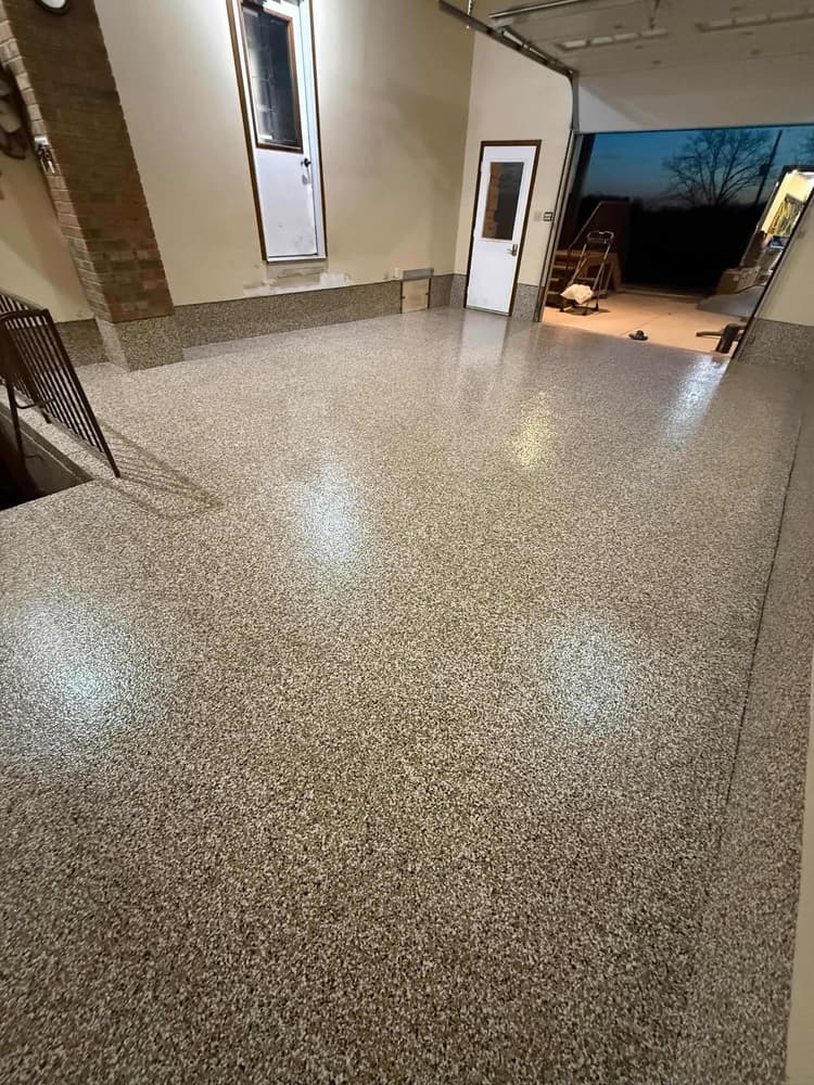 Flake epoxy garage floor, Shetland