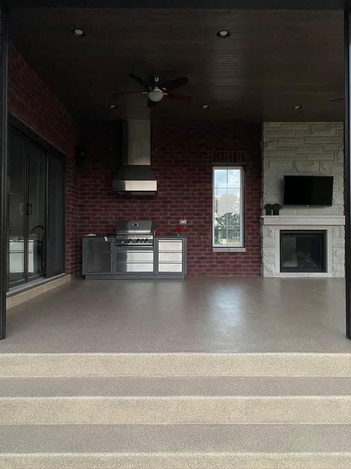Flake epoxy patio and steps