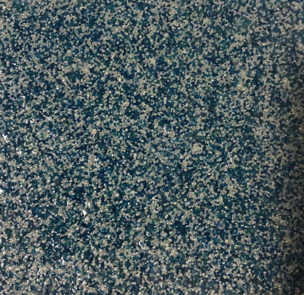 Close-up of a blue and grey flake blend